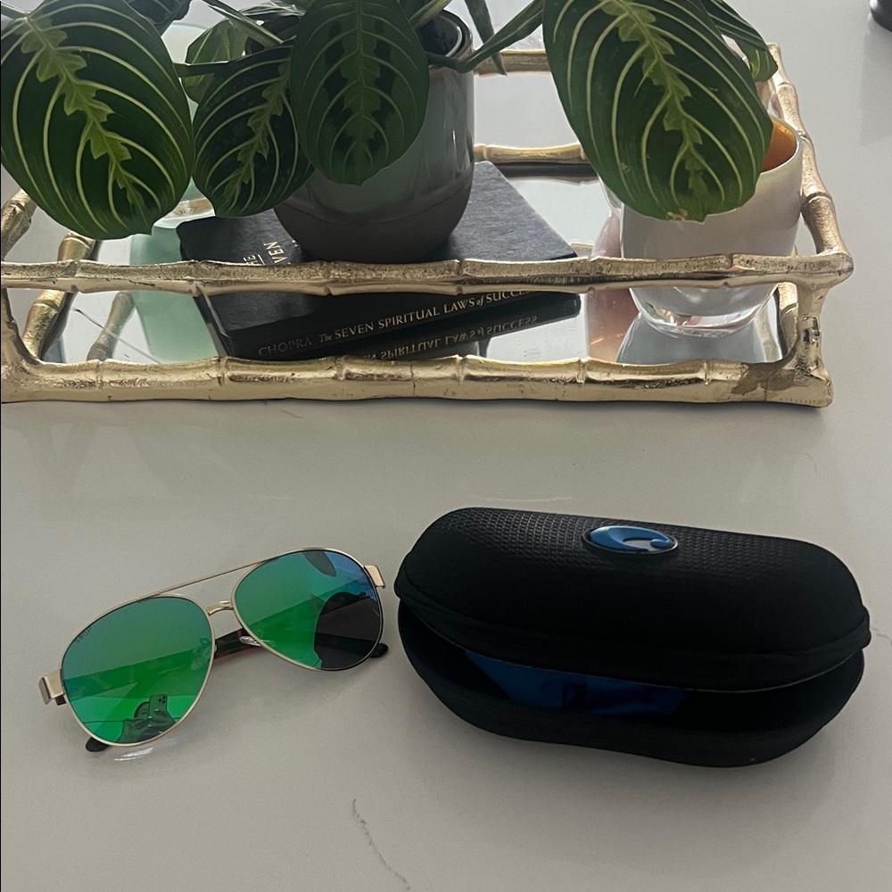 Green Lens Aviator Sunglasses with Case